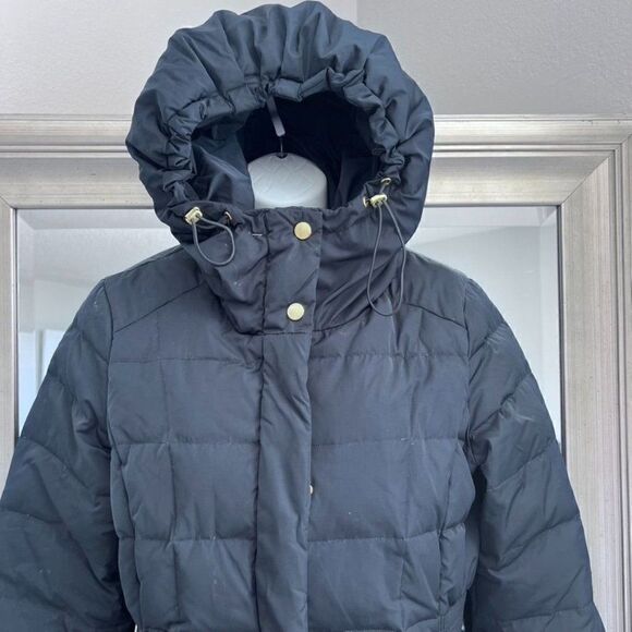 COLE HAAN Women's Taffeta Down Coat with Bib Front and Dramatic Hood, Black, SP - Picture 2 of 9